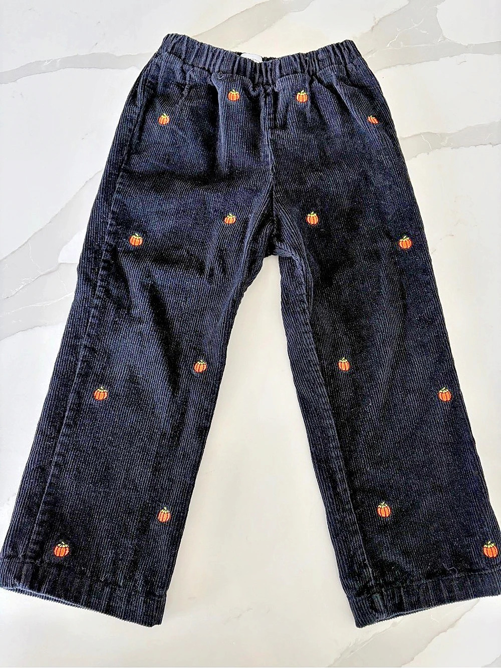 Mud Pie Black Corduroy Pumpkin Embroidered Halloween Fall Pull On Pants 2T